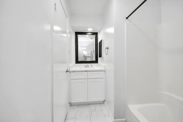 6430 Grandvale Dr, Houston, TX 77072 - full bathroom with shower / bathtub combination, vanity, marble finish floor, and baseboards