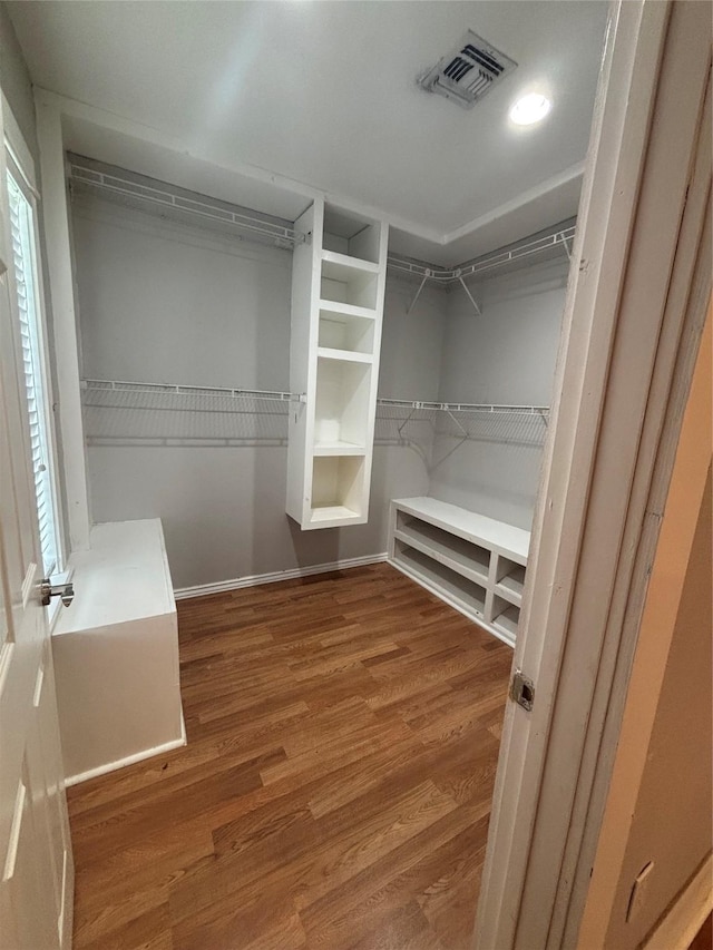 walk in closet featuring wood finished floors