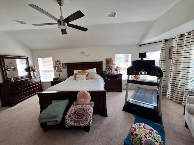 3210 Vintage View Ln, Pearland, TX 77584 - carpeted bedroom with lofted ceiling and ceiling fan
