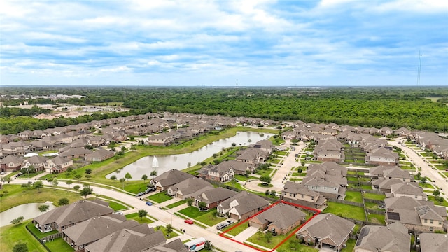 3210 Vintage View Ln, Pearland, TX 77584 - aerial view of residential area with property parcel outlined and a large body of water