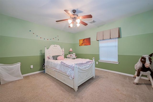 bedroom with visible vents, baseboards, and carpet floors