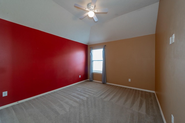 24807 Mason Trail Dr, Katy, TX 77493 - unfurnished room with carpet flooring, baseboards, vaulted ceiling, and ceiling fan