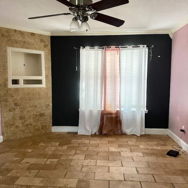 11422 Royal Thistle Ct, Houston, TX 77088 - unfurnished room with ornamental molding, a ceiling fan, and baseboards
