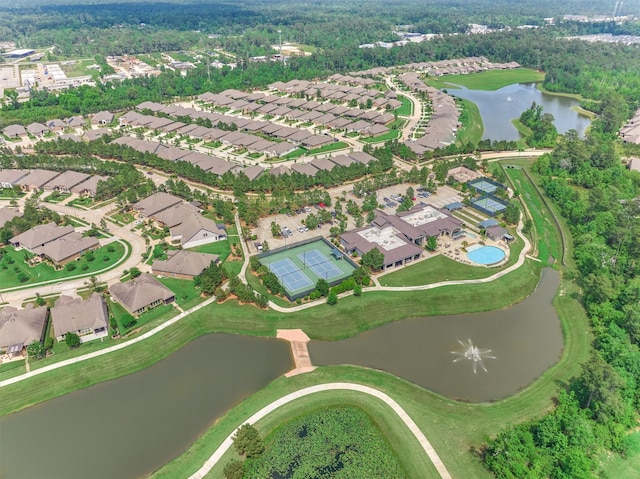 271 Spotted Saddle Ct, The Woodlands, TX 77382 - bird's eye view featuring a water view and a residential view