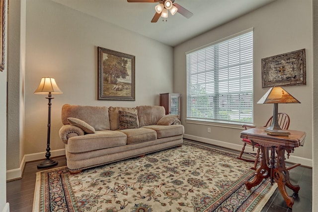 271 Spotted Saddle Ct, The Woodlands, TX 77382 - living room with baseboards, a ceiling fan, and a wealth of natural light