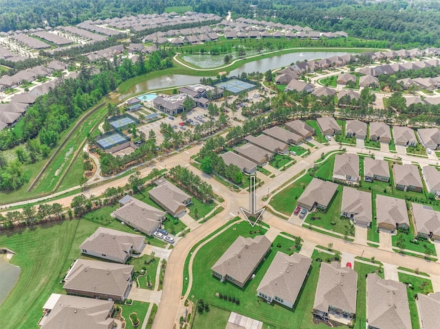 271 Spotted Saddle Ct, The Woodlands, TX 77382 - drone / aerial view featuring a water view and a residential view
