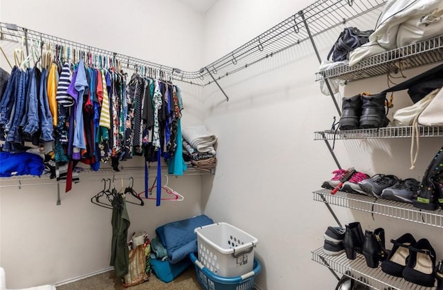 walk in closet featuring carpet