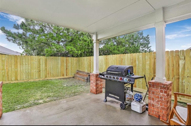 view of patio / terrace with a fenced backyard and area for grilling