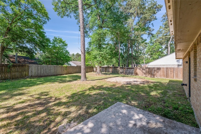 view of yard featuring a patio area and a fenced backyard