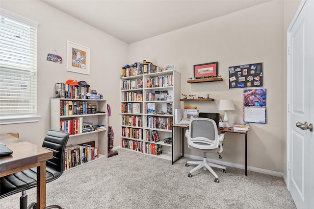 office area with baseboards and carpet floors