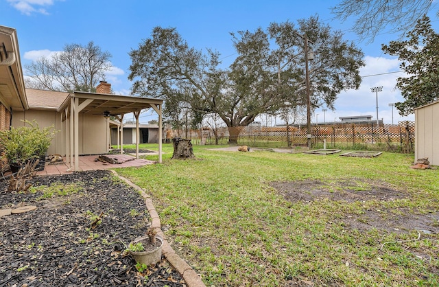 view of yard with a patio area and a fenced backyard
