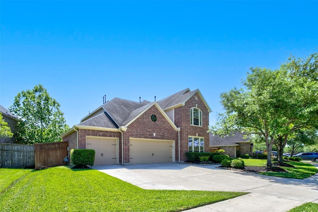 6103 Silver Thistle Ln, Fulshear, TX 77441 - view of front of house featuring a garage, brick siding, driveway, and roof with shingles