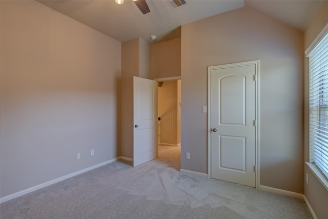 6103 Silver Thistle Ln, Fulshear, TX 77441 - unfurnished bedroom featuring carpet floors, lofted ceiling, and ceiling fan
