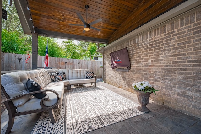 131 Breezy Shore Ct, Dickinson, TX 77539 - view of patio / terrace featuring outdoor lounge area, a ceiling fan, and a fenced backyard