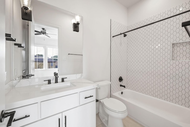 3714 Grennoch Ln, Houston, TX 77025 - full bath with a ceiling fan, vanity, toilet, and shower / tub combination