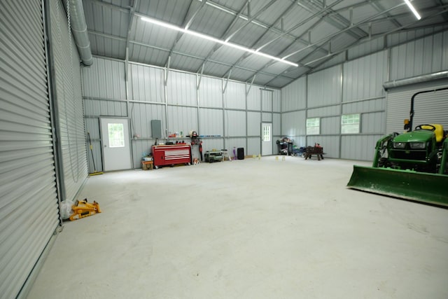 garage with metal wall