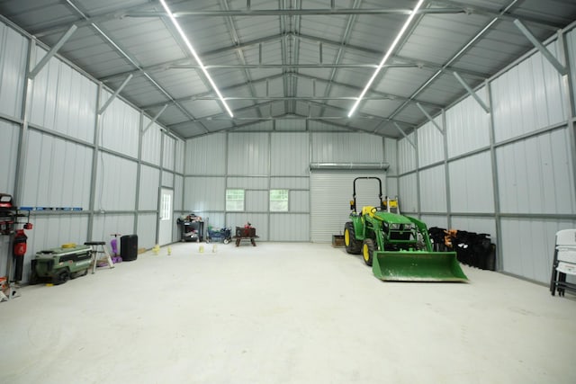 garage with metal wall