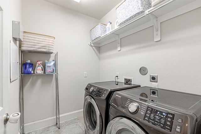 laundry area featuring baseboards, washer and dryer, and laundry area