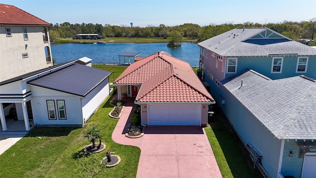 aerial view with a water view