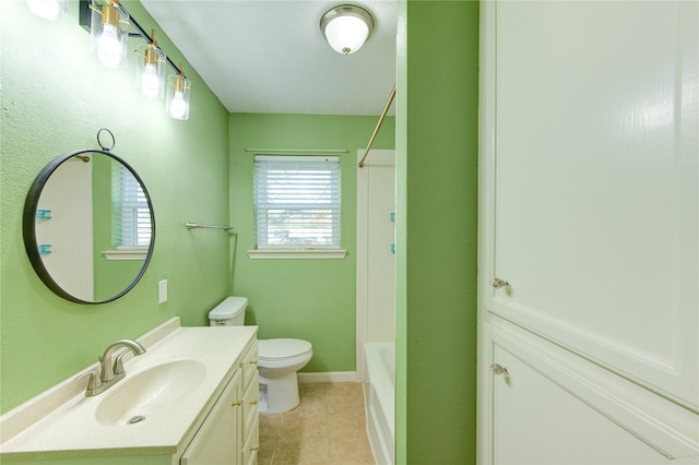 811 Strange Dr, Richmond, TX 77406 - bathroom with baseboards, toilet, shower / bathing tub combination, vanity, and tile patterned floors