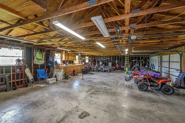 garage featuring a workshop area