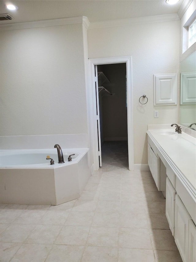 4810 N Pine Brook Way, Houston, TX 77059 - full bathroom with vanity, crown molding, a garden tub, and a walk in closet