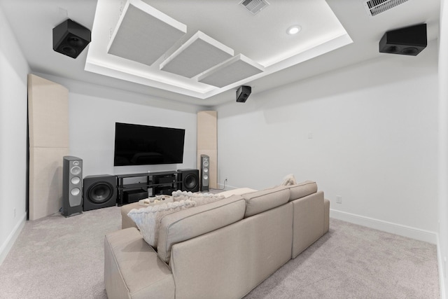living room with baseboards, visible vents, and carpet floors