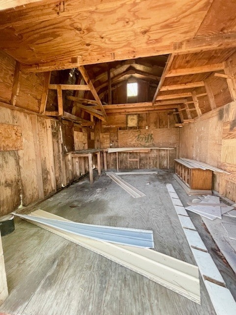 miscellaneous room with lofted ceiling