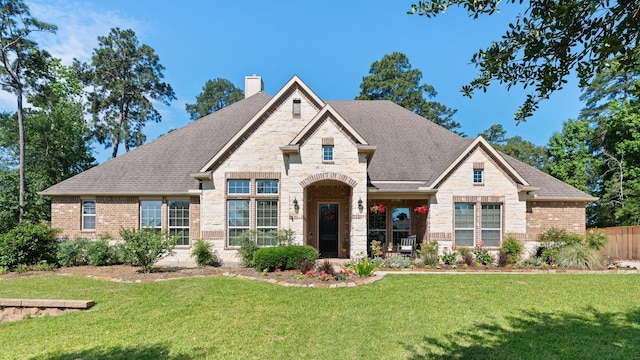 40377 Mostyn Dr, Magnolia, TX 77354 - french provincial home with a chimney, stone siding, and brick siding