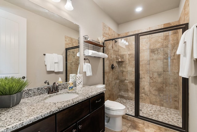 40377 Mostyn Dr, Magnolia, TX 77354 - full bath with a shower stall, toilet, vanity, and recessed lighting