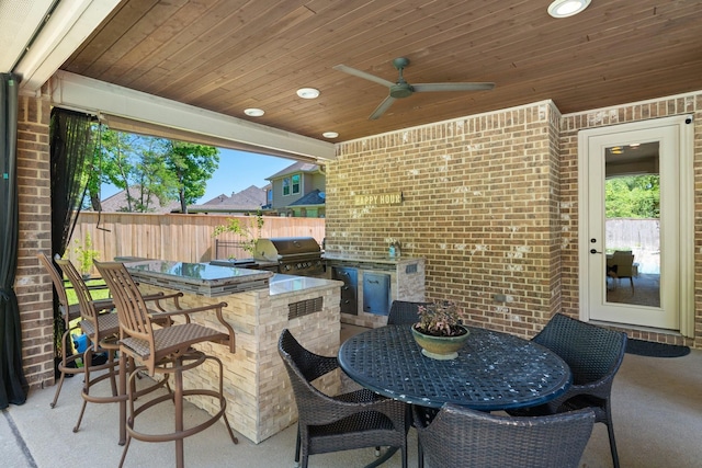 40377 Mostyn Dr, Magnolia, TX 77354 - view of patio / terrace featuring grilling area, area for grilling, fence, and ceiling fan