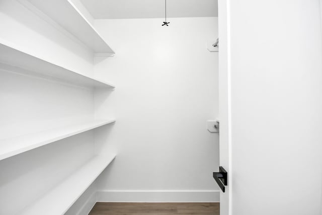 walk in closet with wood finished floors