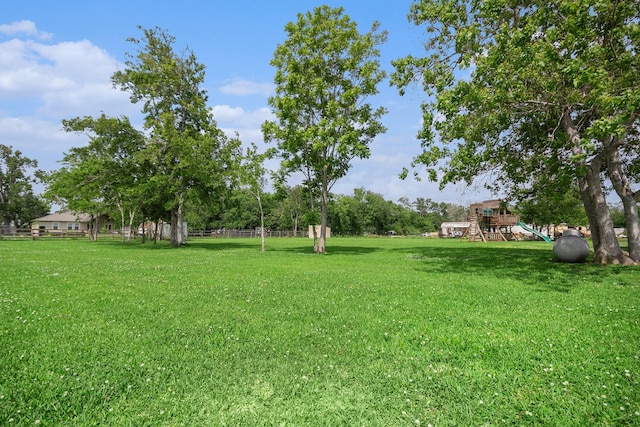 view of yard with fence and playground community