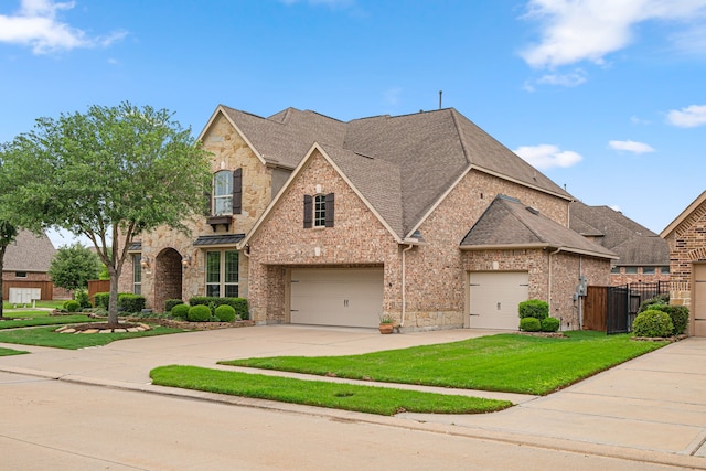 11710 Saporito Way, Richmond, TX 77406 - view of front of property featuring concrete driveway, stone siding, a front lawn, brick siding, and fence