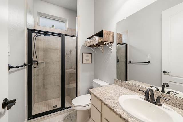 11710 Saporito Way, Richmond, TX 77406 - full bathroom with tile patterned flooring, toilet, a stall shower, and vanity