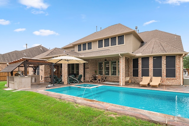 11710 Saporito Way, Richmond, TX 77406 - pool featuring area for grilling, a patio, a pergola, and a lawn