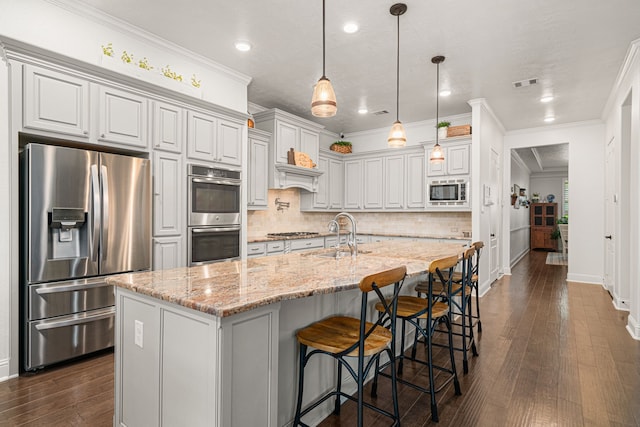 11710 Saporito Way, Richmond, TX 77406 - kitchen with visible vents, baseboards, a sink, stainless steel appliances, and backsplash