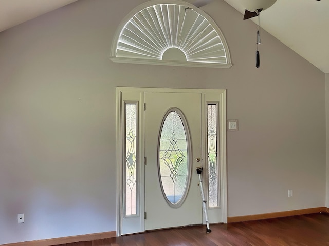 408 Redbud Rdg, Onalaska, TX 77360 - entrance foyer featuring baseboards, vaulted ceiling, and dark wood-type flooring