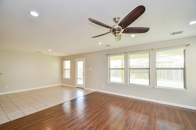 9518 Prairie Dale Ct, Houston, TX 77075 - unfurnished room featuring recessed lighting, ceiling fan, wood finished floors, and baseboards