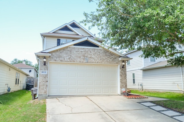 9518 Prairie Dale Ct, Houston, TX 77075 - view of front of house featuring concrete driveway, brick siding, a garage, and a front yard