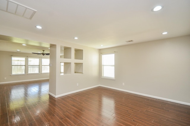 9518 Prairie Dale Ct, Houston, TX 77075 - unfurnished room featuring baseboards, ceiling fan, dark wood finished floors, and recessed lighting