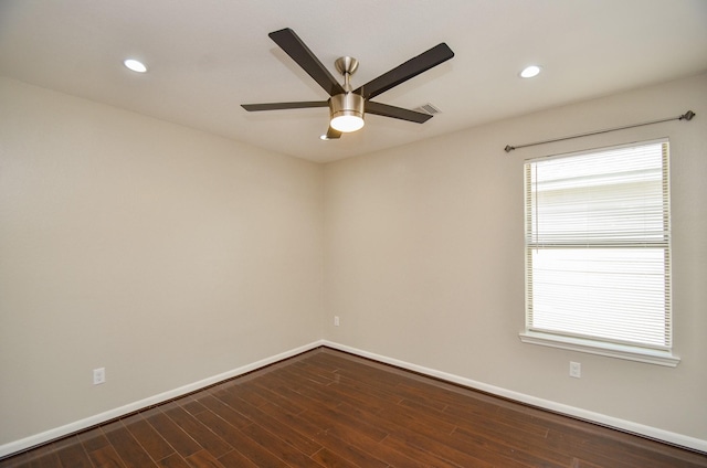 9518 Prairie Dale Ct, Houston, TX 77075 - spare room featuring ceiling fan, baseboards, dark wood-type flooring, and recessed lighting
