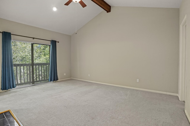 11711 Memorial Dr Unit 367, Houston, TX 77024 - carpeted empty room with vaulted ceiling with beams, baseboards, a ceiling fan, and recessed lighting