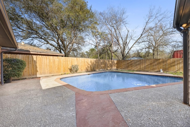 view of pool featuring a patio area, a fenced backyard, and a fenced in pool
