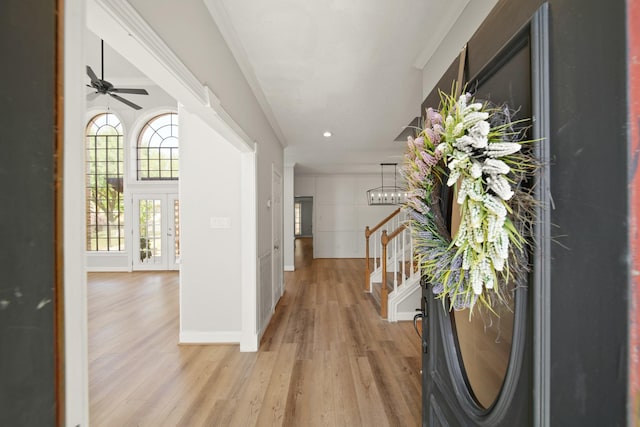 2331 Sand Ct, Richmond, TX 77406 - hallway featuring light wood-style flooring, recessed lighting, baseboards, and stairway