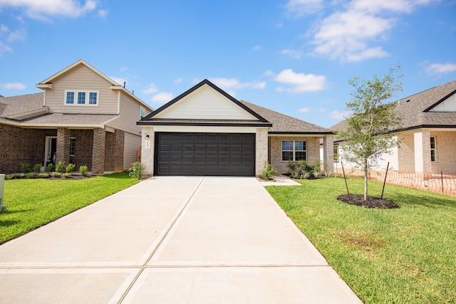 16547 Willow Forest Dr, Conroe, TX 77302 - view of front of house with brick siding, a garage, concrete driveway, and roof with shingles