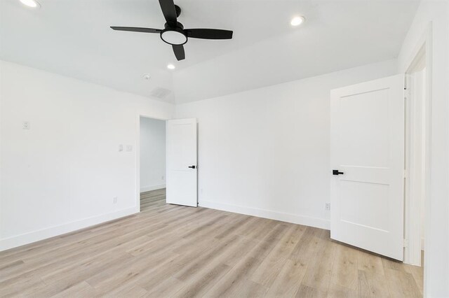 5338 Pease St, Houston, TX 77023 - unfurnished bedroom featuring light wood-style flooring, recessed lighting, baseboards, and a ceiling fan