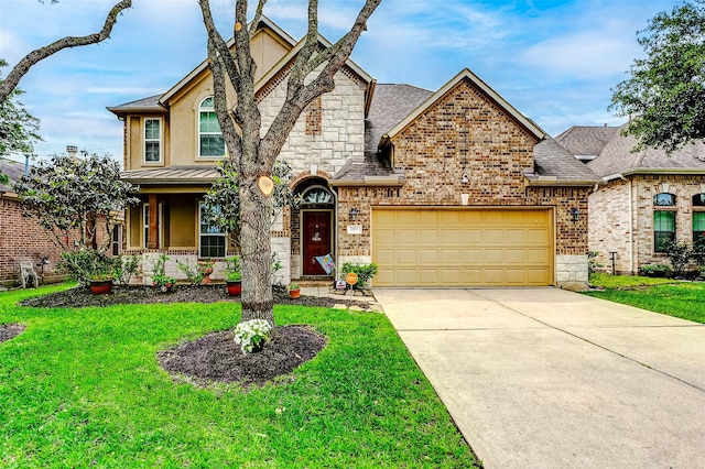 2011 Wembley Way, Rosenberg, TX 77471 - craftsman-style house with a garage, a front lawn, driveway, and stone siding