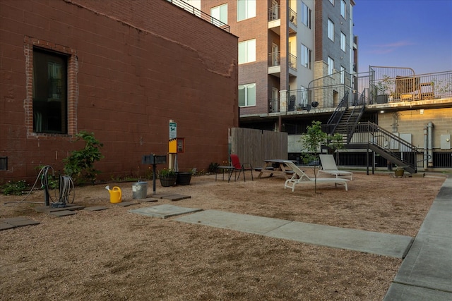 exterior space featuring stairway
