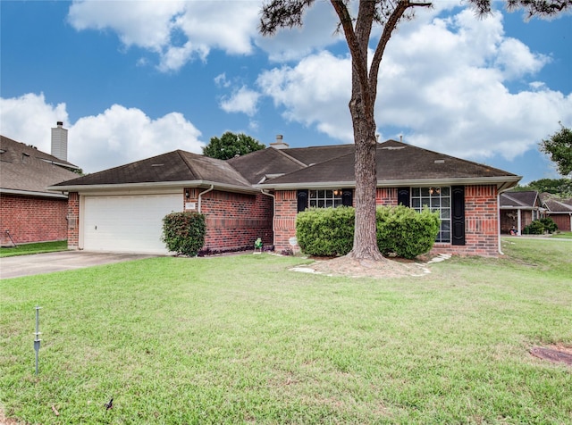 1311 Holly Lake Ct, Katy, TX 77450 - ranch-style home featuring brick siding, an attached garage, a front lawn, and concrete driveway